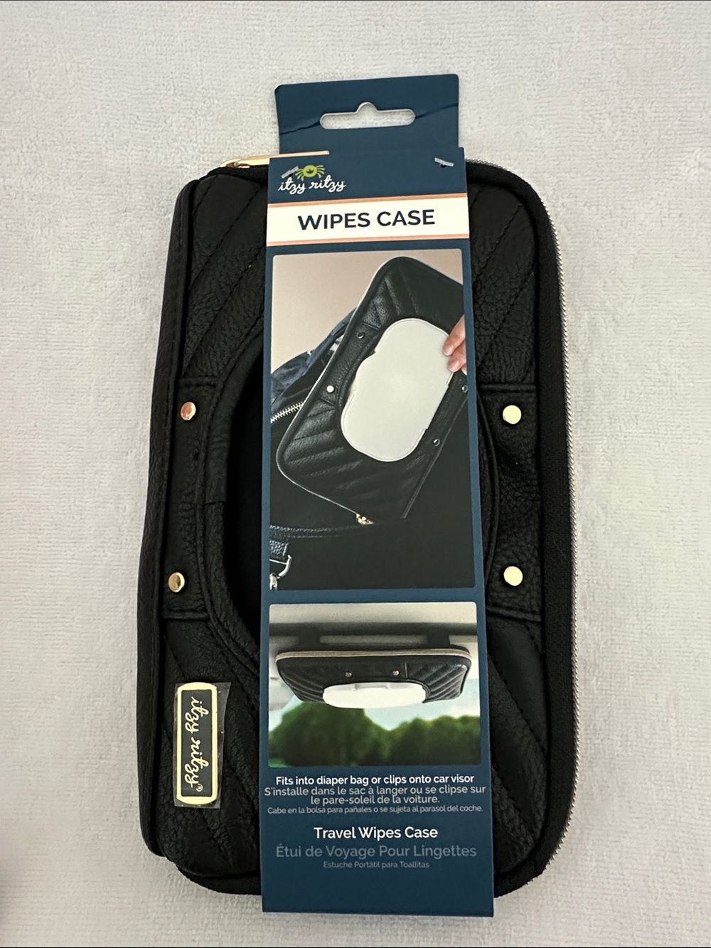 Itzy Ritzy Black Quilted Leather Travel Wipes Case